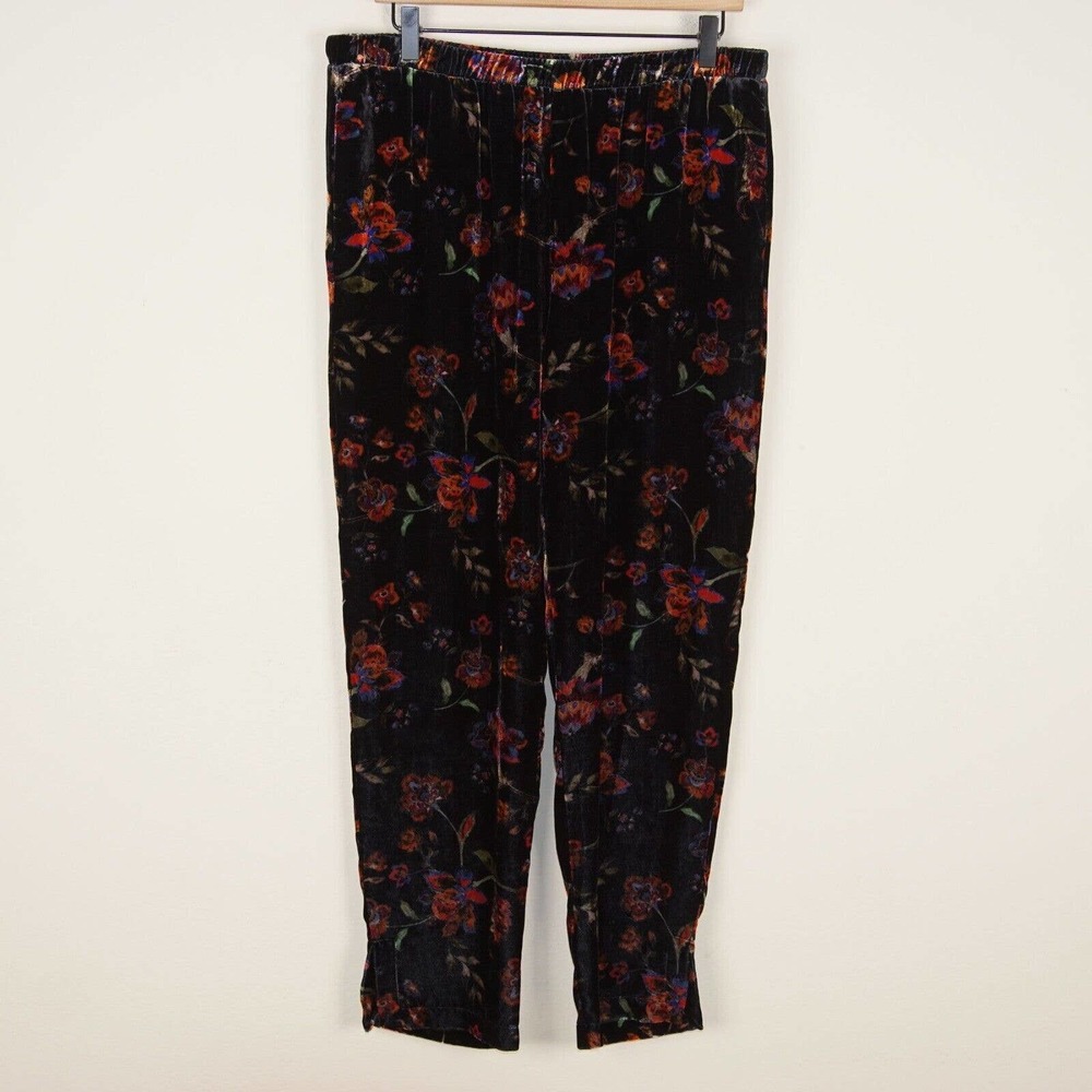 Jade by Johnny Was Moonlight Velvet Tapered Floral Pants Pull On Womens Sz M